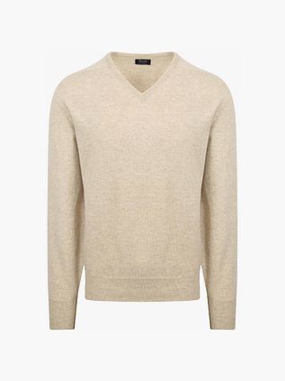 William Lockie V-hals i lammeuld, beige