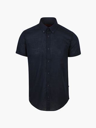 Suitable Kortærmet Skjorte i Bomuld Slub Navy