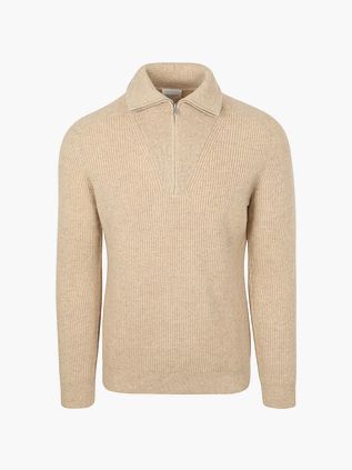 Profuomo Halv Zip Pullover i Sandfarvet uld