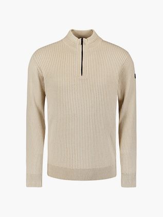Sweter No Excess z półzamkiem, prążkowany, w kolorze kit