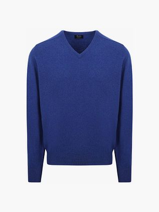 William Lockie sweter z jagnięcej wełny V-neck Persian Royal Blue