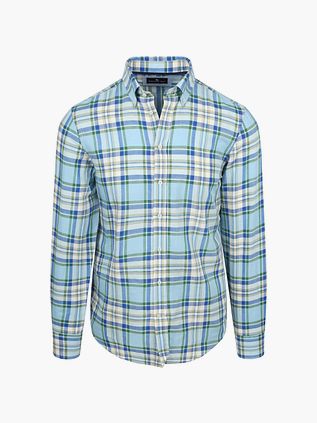Steppin' Out Overhemd Linen Cotton Checks Blauw Groen