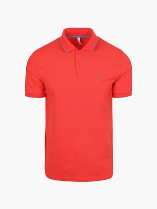 Sun68 Poloshirt med Små Stribede Krave i Rød