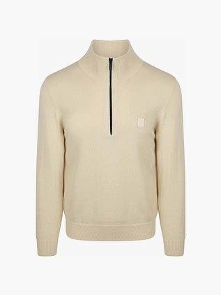 BOSS Kanobix Jersey Half Zip Ecru