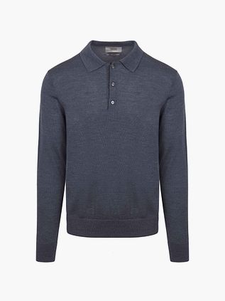 King Essentials The Robert koszulka polo z długim rękawem z wełny merino antracyt