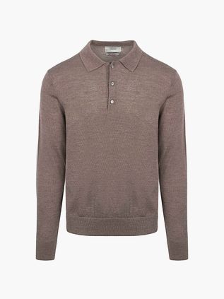 KING Essentials The Robert – koszulka polo z długim rękawem z wełny merino, brązowa