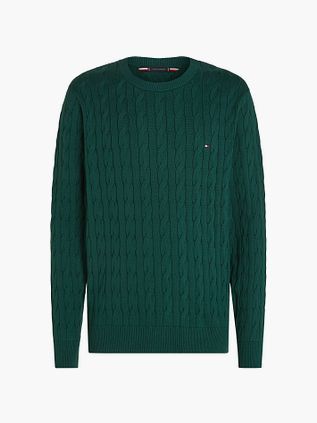 Tommy Hilfiger sweter z warkoczowym splotem w kolorze ciemnozielonym