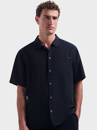 No Excess Short Sleeve Overhemd Linen Blend Navy
