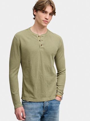 Superdry Pullover Henley Waffle Green
