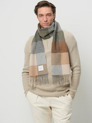 Profuomo Schal Wolle Karo Braun Grau Beige