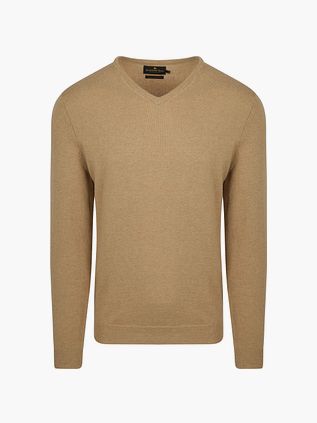 Steppin' Out sweter z dekoltem w serek z wełny merino beżowy