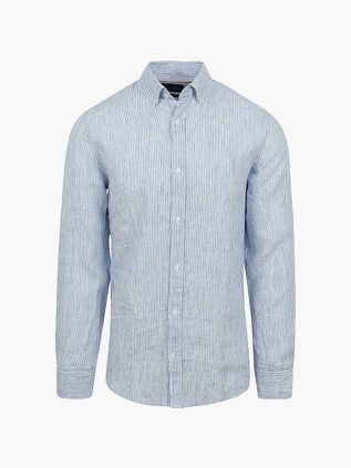 Suitable Skjorte i Linstoff med Lyseblå Striper