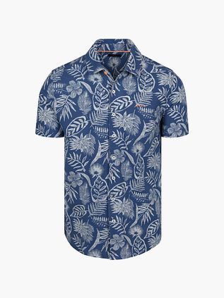 NZA Skjorte Kortermede Piqué Flower Print Blå