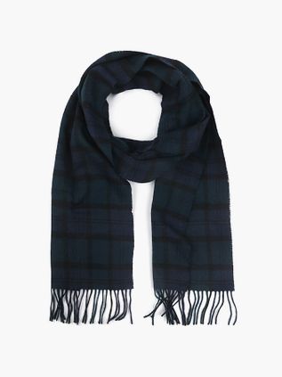 Barbour Tørklæde i klassisk mørkeblå Tartan i lammeuld