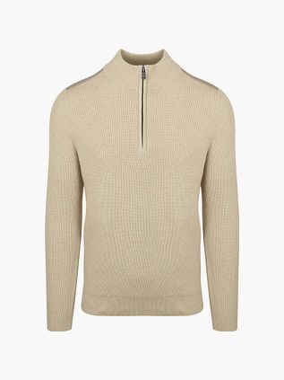 Sweter Suitable Half Zip z naszywką, ecru