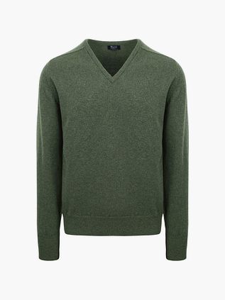 Sweter William Lockie z jagnięcej wełny z dekoltem V w kolorze oliwkowym
