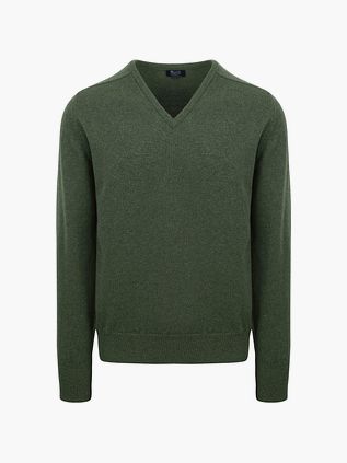 William Lockie sweter z jagnięcej wełny z dekoltem w serek Rosemary zielony