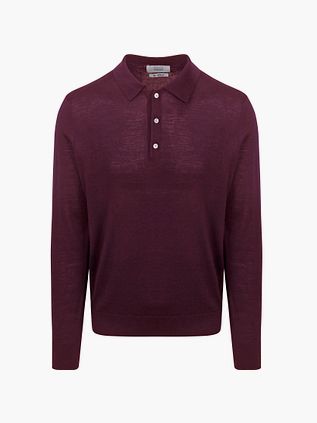 King Essentials Robert — koszulka polo z długim rękawem z wełny merino, burgund