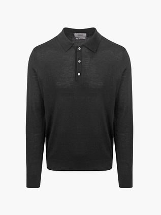 KING Essentials Robert Long Sleeve Poloshirt z wełny merino, czarny