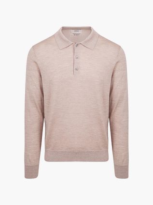 King Essentials The Robert Koszulka polo z długim rękawem z merino w kolorze beżowym