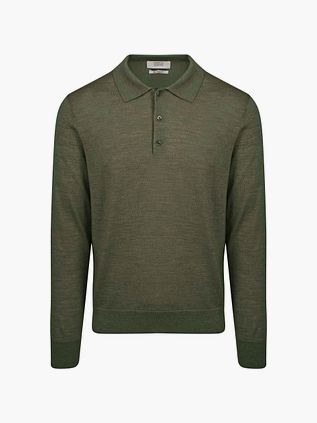 KING Essentials The Robert koszulka polo z długim rękawem z wełny merynosów Army Gree