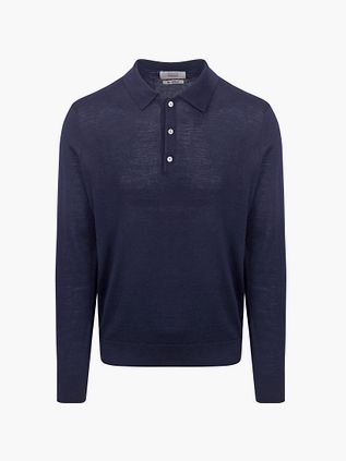 King Essentials The Robert Langarm-Poloshirt Merino Navy