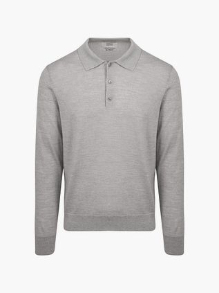 KING Essentials The Robert Poloshirt z długim rękawem z wełny merino Szary