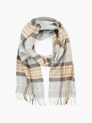 Suitable Sciarpa a quadri in lana merino beige e grigio