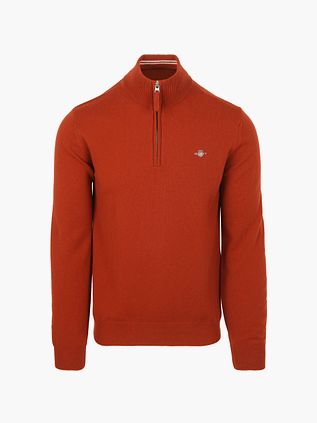 Gant Halv Lynlås Uldtrøje Logo Rust
