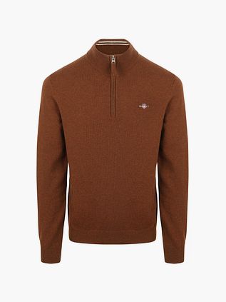 Gant Halvzip Uldtrøje med Logo i Brun