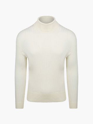Suitable Pull Col Roulé Rib Merino Blanc Cassé