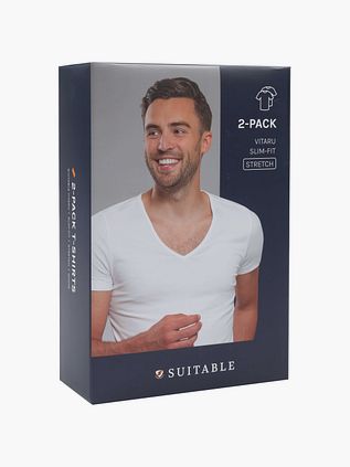 Suitable T-shirt biały z głębokim dekoltem V Vitaru Stretch 4-pack