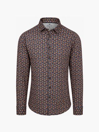 Desoto Overhemd Print Bloem Bruin Navy