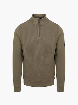 Petrol Halv Zip Pullover Struktur Oliven