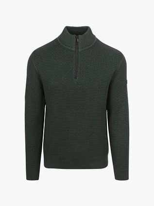 No Excess sweter z półzamkiem, struktura melange, ciemnozielony