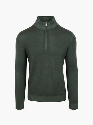 R2 Halv Lynlås Trøje i Merinould Mørkegrøn