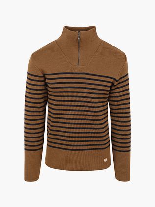 Armor-Lux maglione camionneur half zip in lana a righe marrone