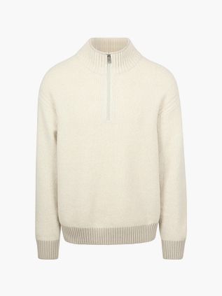 BOSS Kobear Pullover Halb-Reißverschluss Wollmischung Ecru