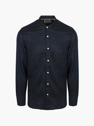 Scotch and Soda Linned Skjorte i Mao-stil i Marineblå