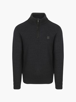 Petrol halv lynlås-pullover i mørkeblå melange