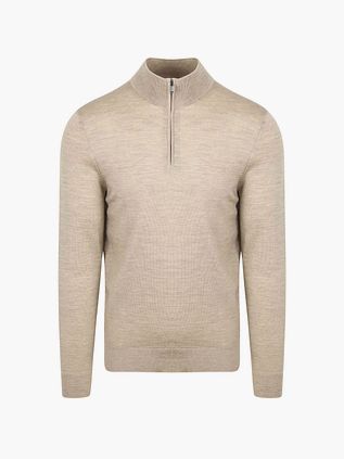 Suitable maglia in merino con mezza zip color sabbia