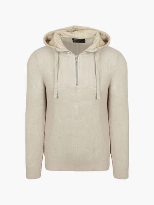 Marc O'Polo Pull Hooded Half Zip Structured Bi-Colour Ecru