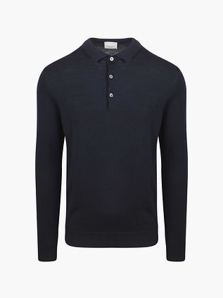Profuomo Longsleeve Polo Shirt Merino Wool Navy