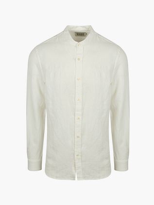 Scotch and Soda Camicia in lino con collo alla coreana bianca