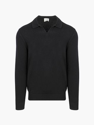 Profuomo Langærmet Poloshirt i uldblanding, marineblå