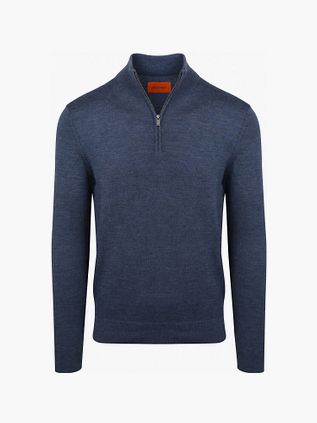 Suitable Merino Half Zip Tröja Denimblå