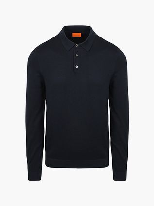 Suitable Longsleeve Poloshirt Flat Knit Marineblå