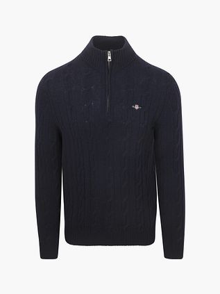 Gant Halvzip Lamsuld Trøje Cable Navy