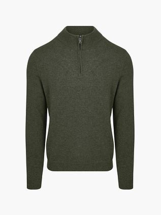 Jersey Half Zip de lana merina Steppin' Out en verde oliva