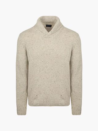 Suitable Maglione con collo sciallato in tweed di lana eco écru
